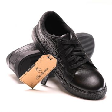  BOYS LEATHER BLACK AMA007 SNEAKER LACE-UP