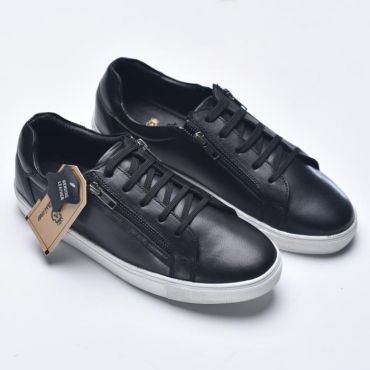 AMA010 MENS LEATHER SNEAKERS BLACK LACEUP SHOE