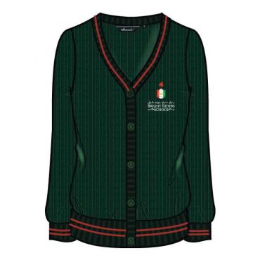 BRS GIRLS CARDIGAN GREEN W/RED PIPING